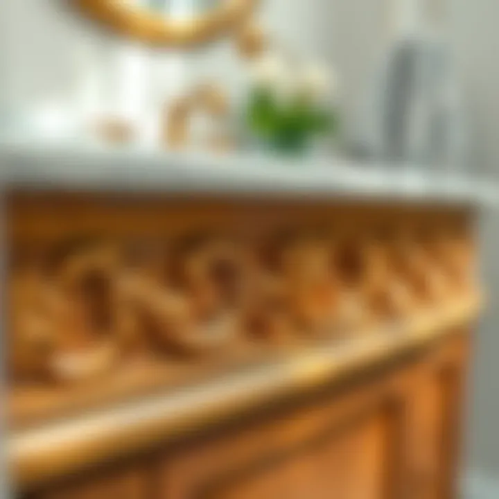 Close-up of intricate detailing on a custom bathroom vanity