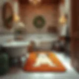 A cozy bathroom featuring a stylish dog bathroom rug that complements the decor.