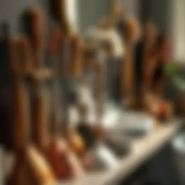 Variety of plungers and brushes organized for easy access