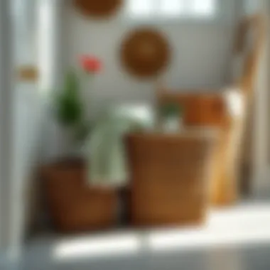 Organized bath space featuring a well-placed laundry basket