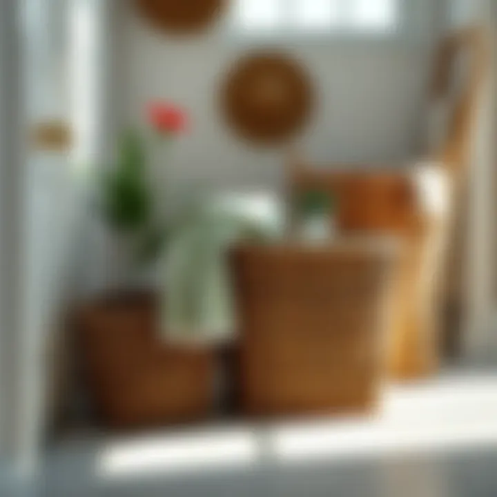 Organized bath space featuring a well-placed laundry basket