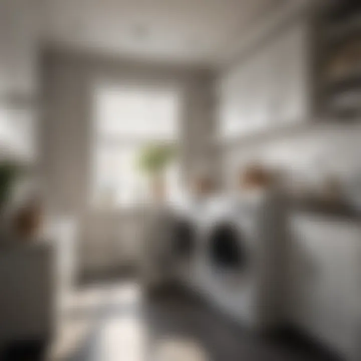 Organized laundry room featuring a professional laundry basket