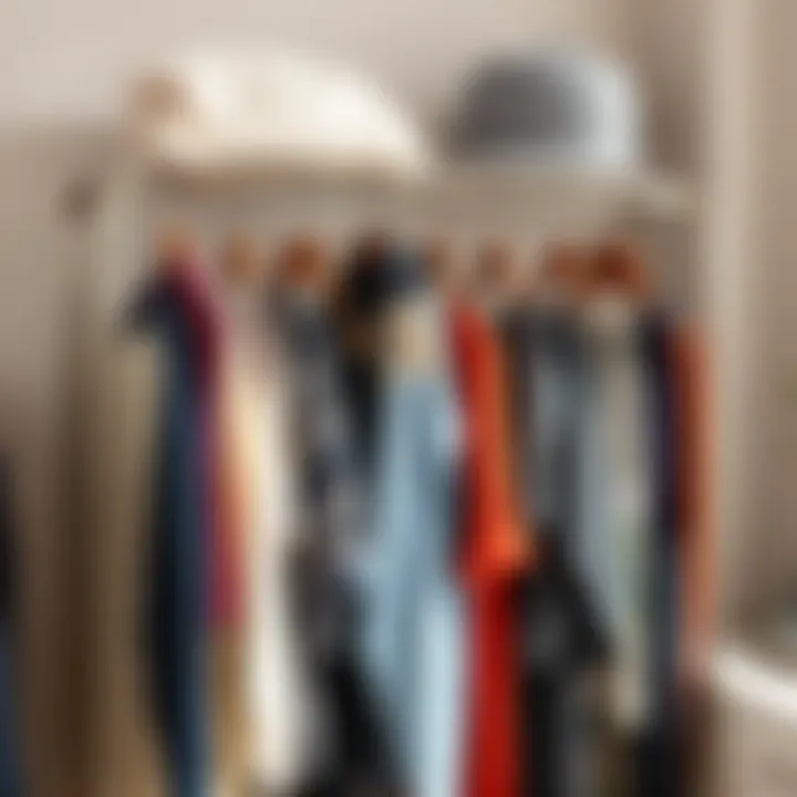 Organized hanging clothes rack showcasing clothing selection
