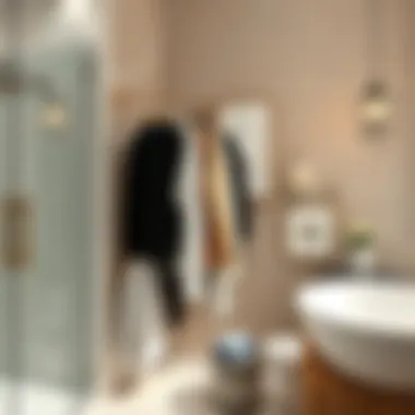 Elegantly designed hanging clothes rack in stylish bathroom