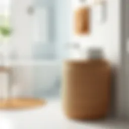 Stylish seagrass laundry basket with lid in a modern bathroom