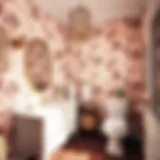 A Chic Bathroom Adorned with Toile Wallpaper Elegant bathroom featuring toile wallpaper