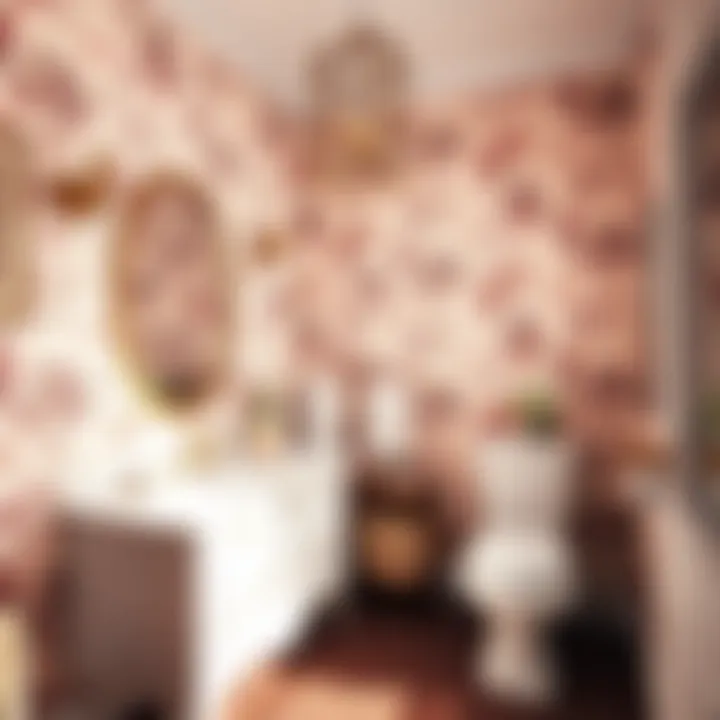 A Chic Bathroom Adorned with Toile Wallpaper Elegant bathroom featuring toile wallpaper