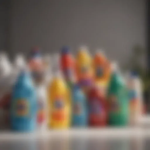 An array of various laundry detergent containers showcasing brand diversity