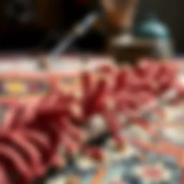 The Artistry Behind Tribal Rug Craftsmanship Close-up of the craftsmanship of a tribal rug