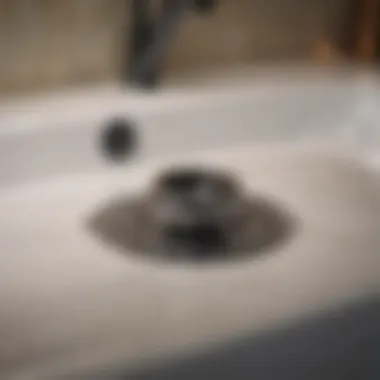 Visual representation of a clogged bathtub drain with water accumulation.