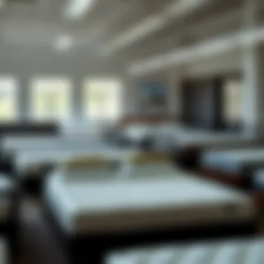 Variety of heavy duty queen mattress frames in a showroom