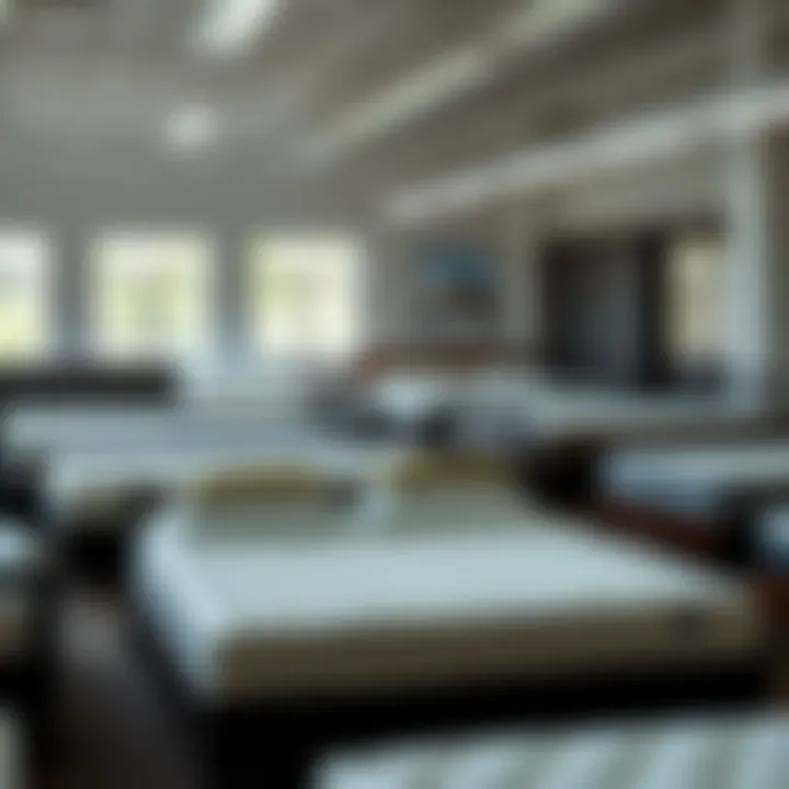 Variety of heavy duty queen mattress frames in a showroom