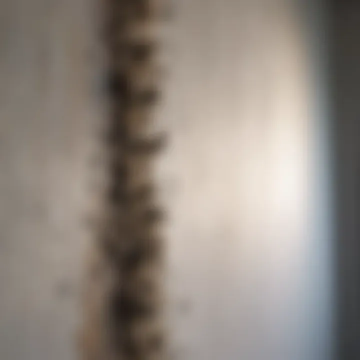 A close-up view of mold growth on a bedroom wall, indicating a moisture issue.