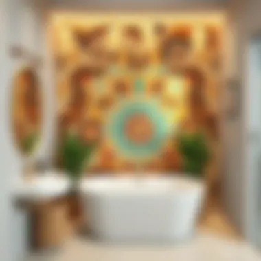 Mosaic Masterpiece: Transformative Bathroom Wall Art A vibrant mosaic tile arrangement enhancing bathroom walls