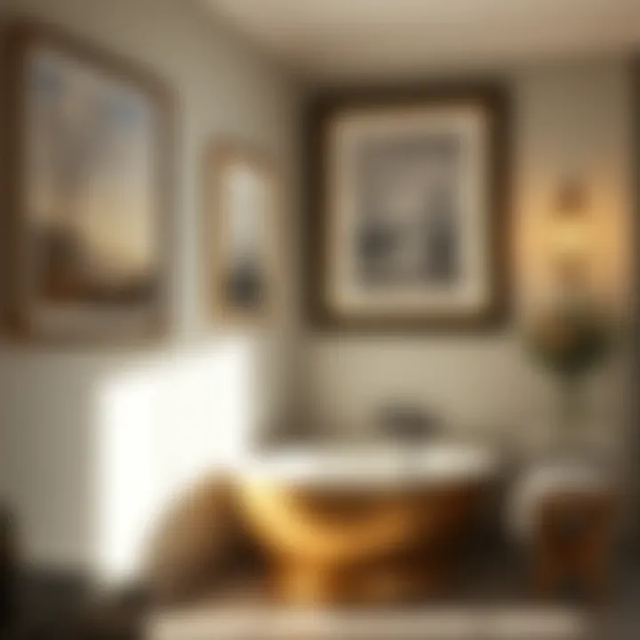 Gallery Vibes: Elegant Framed Art for Bathroom Walls Framed artworks providing a chic touch to a calm bathroom environment